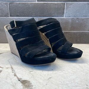 Tory Burch Black and Tan Wedge Sandals